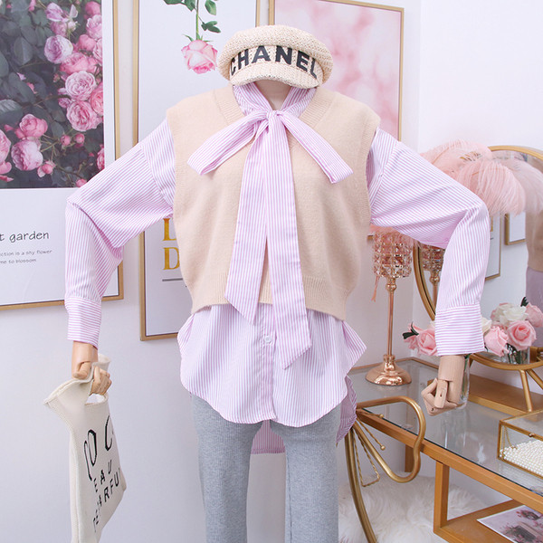 Új modell csíkos női ing + mellény három színben