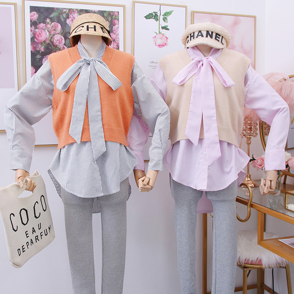 Új modell csíkos női ing + mellény három színben