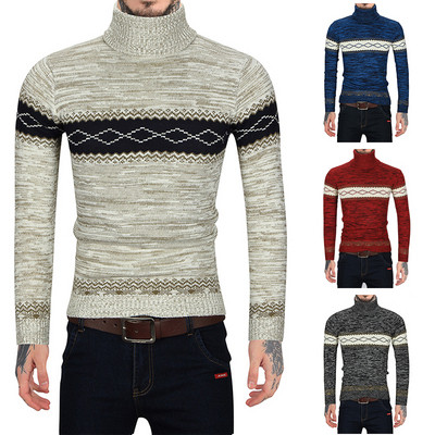 Testreszabott férfi pulóver magas gallérral piros, kék, bézs és szürke színben