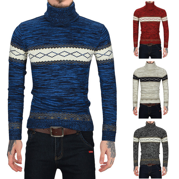 Testreszabott férfi pulóver magas gallérral piros, kék, bézs és szürke színben