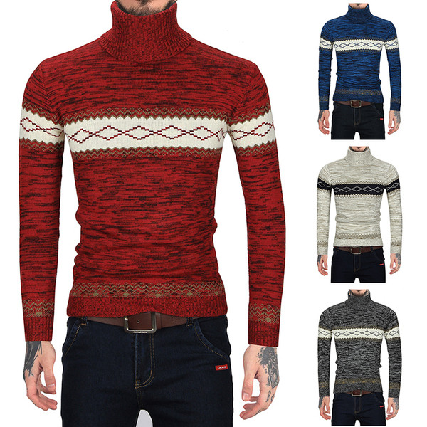 Testreszabott férfi pulóver magas gallérral piros, kék, bézs és szürke színben
