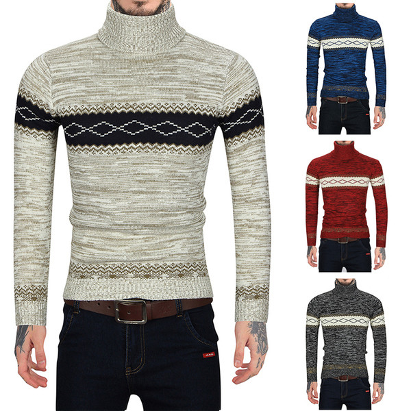 Testreszabott férfi pulóver magas gallérral piros, kék, bézs és szürke színben