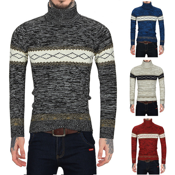 Testreszabott férfi pulóver magas gallérral piros, kék, bézs és szürke színben