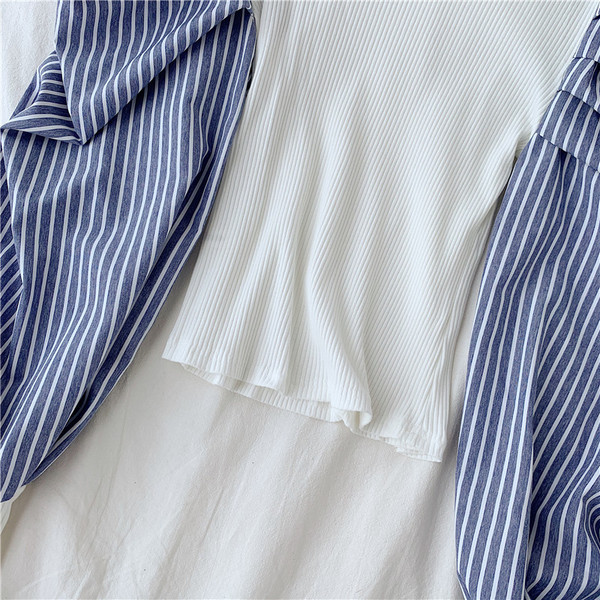 Bluză de damă modernă cu mâneci largi în alb și negru