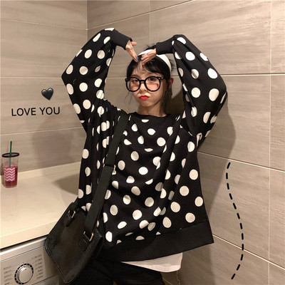 Női lezser, széles pöttyös blúz ovális nyakkivágással, két színben