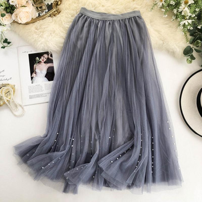 Stílusos női szoknya tüllel és gyöngyökkel, három színben