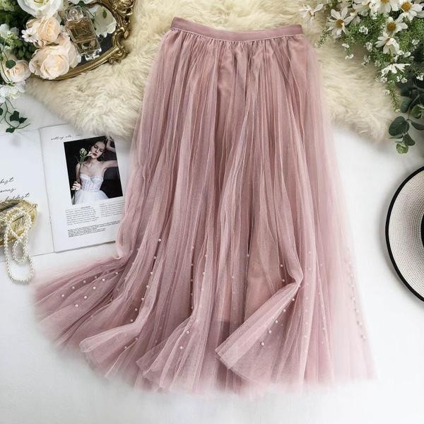 Stílusos női szoknya tüllel és gyöngyökkel, három színben