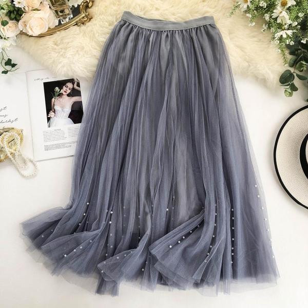 Stílusos női szoknya tüllel és gyöngyökkel, három színben