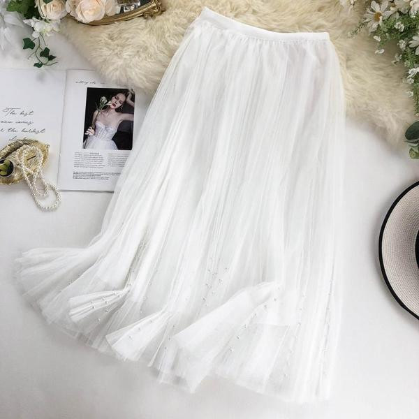 Stílusos női szoknya tüllel és gyöngyökkel, három színben