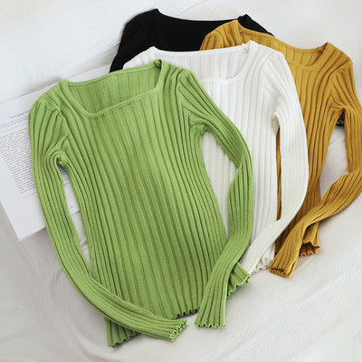 Изчистен модел дамски пуловер с квадратно деколте в няколко цвята
