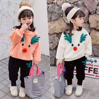 Ежедневен детски пуловер за момичета в два цвята с 3D елемент