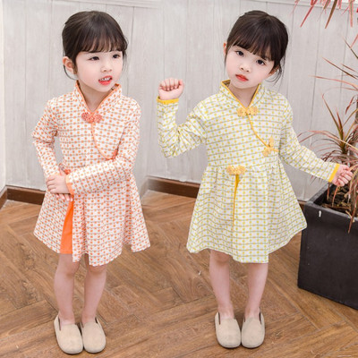 Стилна детска рокля разкроен модел в два цвята с дълъг ръкав 