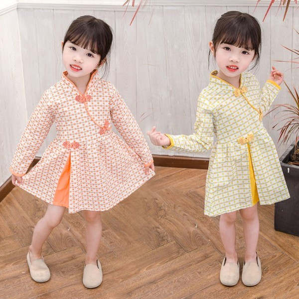 Rochie eleganta pentru copii croiala model in doua culori cu maneci lungi