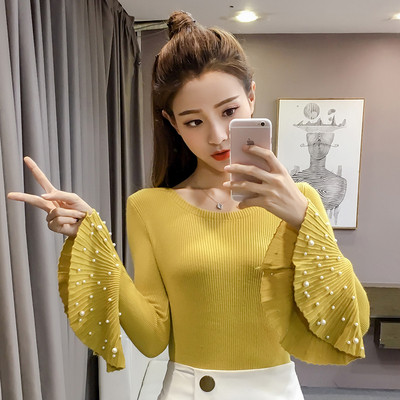 Modern női blúz lótusz ujjal és gyöngyökkel több színben