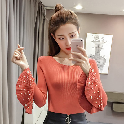 Modern női blúz lótusz ujjal és gyöngyökkel több színben