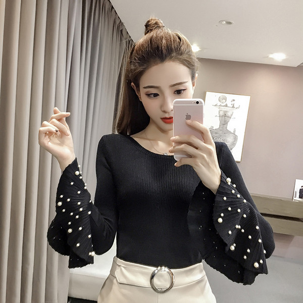 Modern női blúz lótusz ujjal és gyöngyökkel több színben