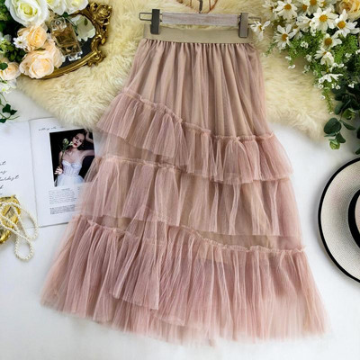 Modern női szoknya tüll elemmel, magas derékkal, három színben