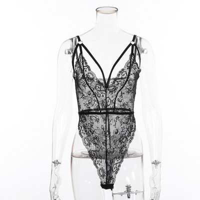 Body de dama elegant cu dantela in alb si negru