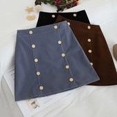 Modern női szoknya fekete, barna és kék gombokkal
