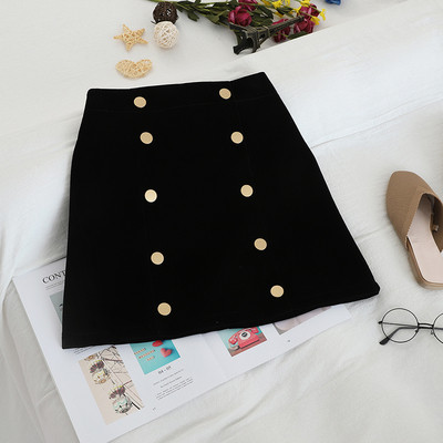 Modern női szoknya fekete, barna és kék gombokkal