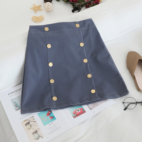 Modern női szoknya fekete, barna és kék gombokkal