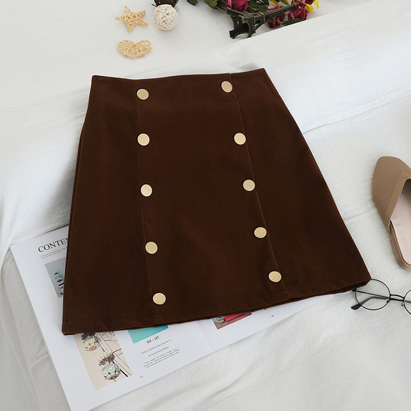 Modern női szoknya fekete, barna és kék gombokkal