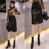 Új modell magas derékú női szoknya eko bőrből - fekete színben