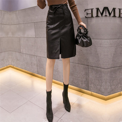 Új modell magas derékú női szoknya eko bőrből - fekete színben