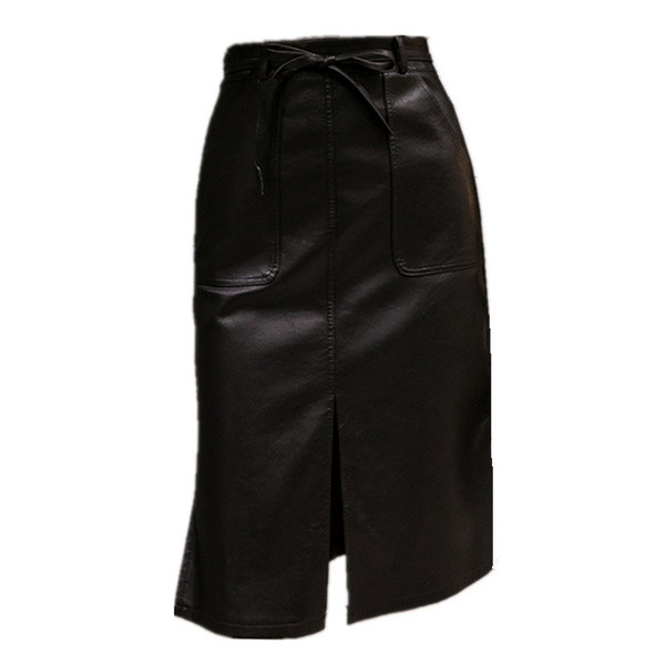Új modell magas derékú női szoknya eko bőrből - fekete színben