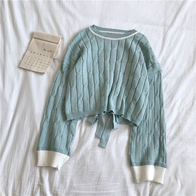 Modern női pulóver kék és sárga színben, nyakkendővel