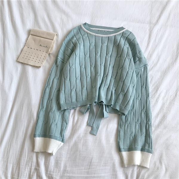 Modern női pulóver kék és sárga színben, nyakkendővel