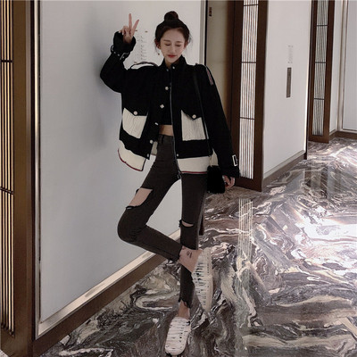 Γυναικείο μοντέρνο φαρδύ μπουφάν σε δύο χρώματα με τσέπες