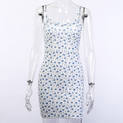 Alkalmi női ruha vékony pántokkal és O-nyakú fehér színben