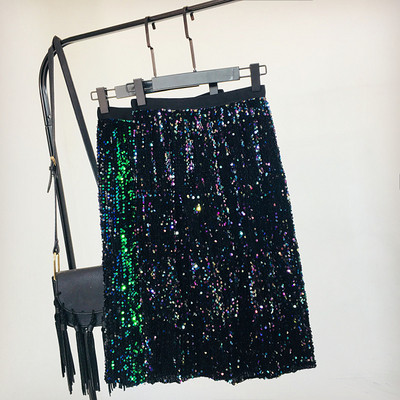 Fusta de dama moderna cu talie inalta elastica si paiete