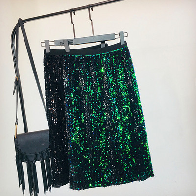Fusta de dama moderna cu talie inalta elastica si paiete