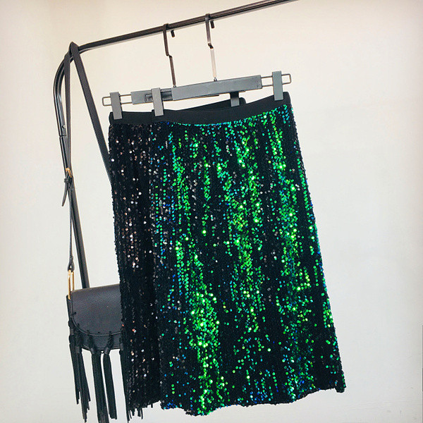 Fusta de dama moderna cu talie inalta elastica si paiete