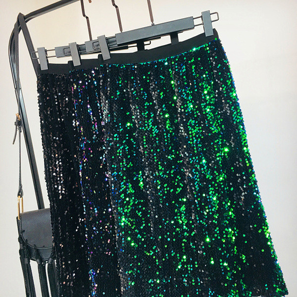 Fusta de dama moderna cu talie inalta elastica si paiete