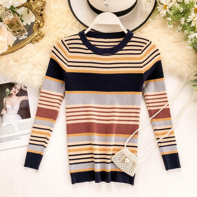 Női csíkos dáma O-nyakkal, négy színben