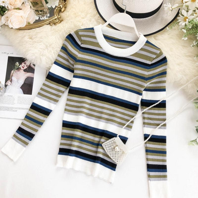 Női csíkos dáma O-nyakkal, négy színben