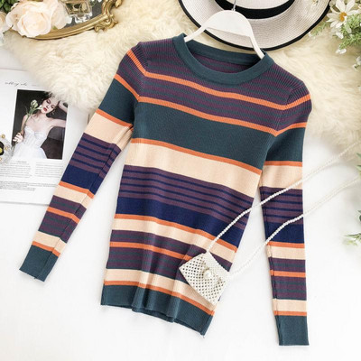 Női csíkos dáma O-nyakkal, négy színben