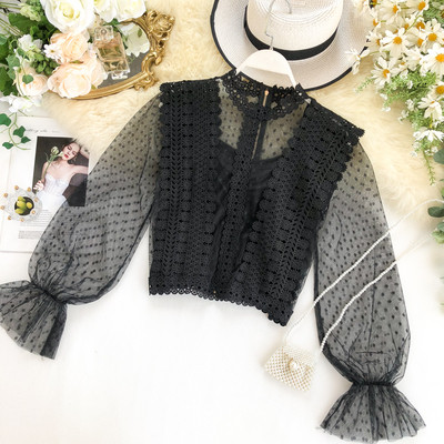 Cămașă modernă de damă cu dantelă și mâneci pecete în mai multe culori