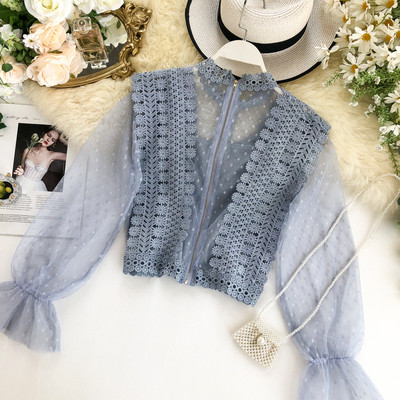 Cămașă modernă de damă cu dantelă și mâneci pecete în mai multe culori