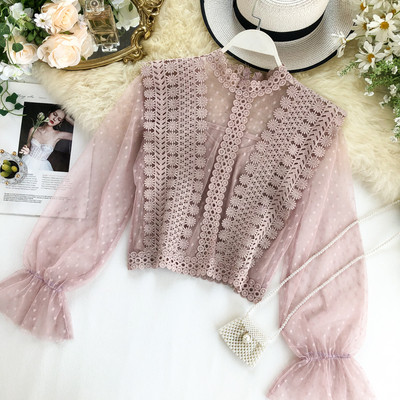 Cămașă modernă de damă cu dantelă și mâneci pecete în mai multe culori