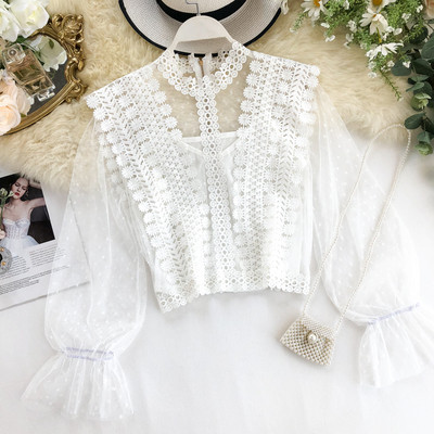 Cămașă modernă de damă cu dantelă și mâneci pecete în mai multe culori