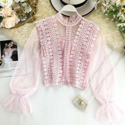 Cămașă modernă de damă cu dantelă și mâneci pecete în mai multe culori