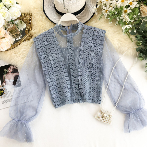 Cămașă modernă de damă cu dantelă și mâneci pecete în mai multe culori