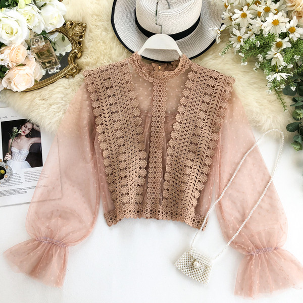 Cămașă modernă de damă cu dantelă și mâneci pecete în mai multe culori