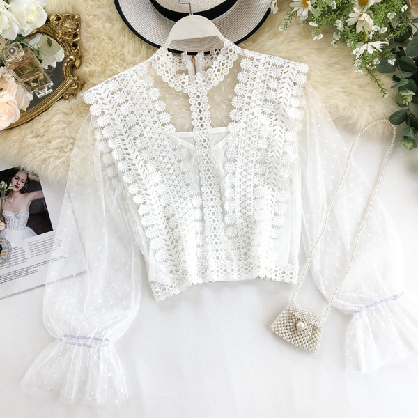 Cămașă modernă de damă cu dantelă și mâneci pecete în mai multe culori