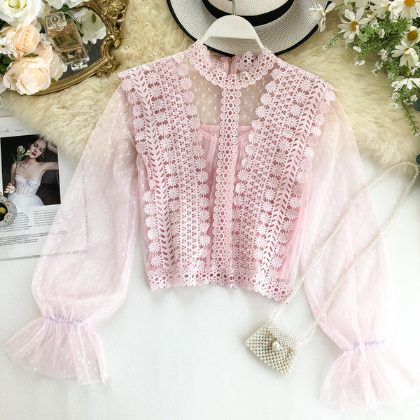 Cămașă modernă de damă cu dantelă și mâneci pecete în mai multe culori