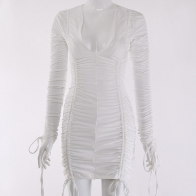 Rochie moderna de dama scurta cu decolteu adanc si cravate in mai multe culori